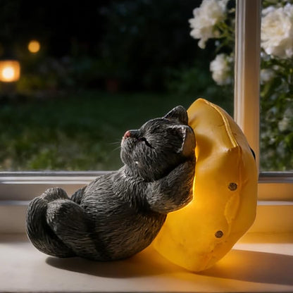 Suyorpe Solar Cat Outdoor Statues Mini Garden Decor - Sleeping Kitten Figurine for Outside Yard Art Lawn Porch Patio Balcony Decorations,Birthday Choice for Mom Grandma Women Lover