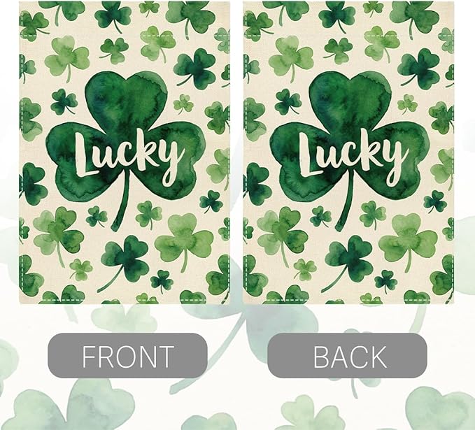 St Patricks Day Lucky Shamrock Garden Flag Irish March Garden Flag Happy St Patricks Day Double Sided Outdoor House Flag for Outside Yard Decorations 12×18 Inch