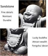 OwMell Japanese Jizo Monk Statue, Buddha Jizo Figurine Memorial Aquarium Statue Ornament - Laughing Buddha