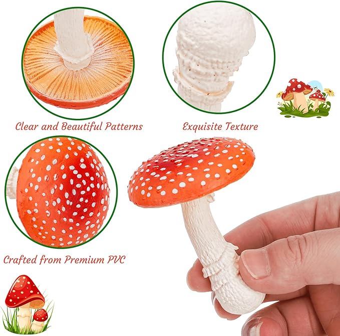 Youeon 12 Pcs Mini Mushroom Figurines Set for Garden Decor, Realistic PVC Tiny Mushroom Ornaments, Cute Miniature Statues for Fairy Garden, Yard, Lawn, DIY Crafts, and Home Decor