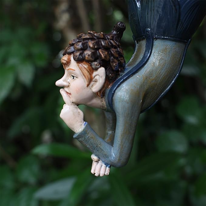 Swinging Fairy Garden Statue, Resin Hanging Ornament for Outdoor Trees, Patio and Yard Decor All Weather Fairy on a Swing Figurine for Fantasy Garden Displays (Brown)
