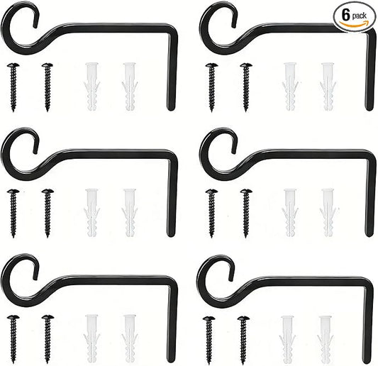 Metal Outdoor Hanging Brackets, 6 Pack 6 Inch-Ideal as Plant Hooks for Wall Use, Versatile for Hanging Bird Feeders, Lanterns, Wind Chimes. Includes Mounting Hardware, Durable Metal for Outdoor Decor.