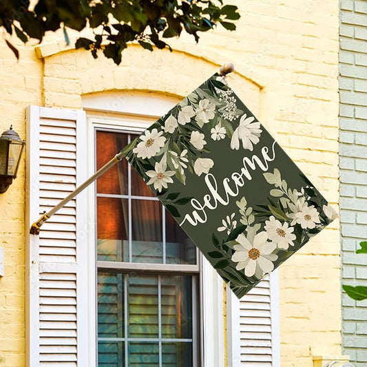 AVOIN colorlife Daisy Spring Flowers House Flag 28x40 Inch Double Sided Outside, Seasonal Floral Welcome Yard Outdoor Flag