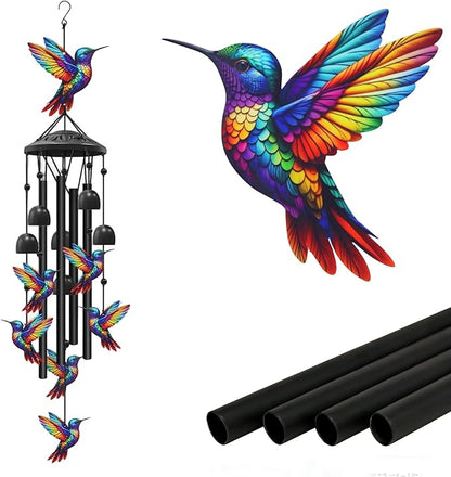 AVEKI Metal Hummingbird Wind Chimes for Outside, Gifts for Women Mother's Day Birthday Christmas, Black Wind Chime with 7 Hummingbirds, Outdoor Windchimes Decor for Garden Patio (Hummingbird)