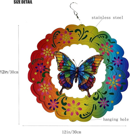 Wind Spinner, 3D Hanging Wind Spinner Ornament, Gifts for Women Mom Grandma, 12inch Metal Wind Kinetic Sculpture for Outdoor&Indoor Decor, Yard Art, Garden Decoration (Flower Butterfly)