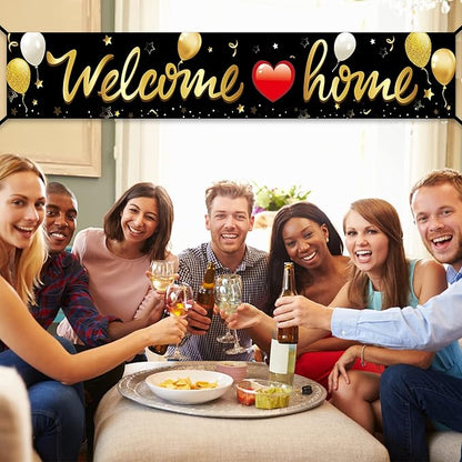 Welcome Home Banner Decoration, Black Gold Welcome Back Home Yard Sign for Outdoor Decor, Military Homecoming Deployment Returning Party Supplies