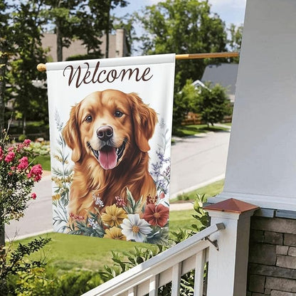 Golden Retriever With Floral Garden Flags 12×18 Inch Double Sided Decorative Yard Banner Seasonal Flag for Outdoor Outside Decor