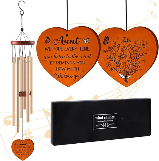Aunt Wind Chimes Gifts - Birthday Christmas for Aunt from Niece Nephew, Auntie Wind Chimes for Outside, Garden Patio Porch Decor