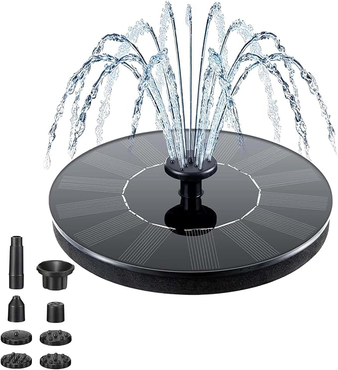 Solar Fountain, Solar Fountain Pump for Bird Bath, Circle Floating Solar Water Pump with 4 Nozzles 1.4W Free Standing Solar Panel Kit Water Pumps for Pond Pool Garden Outdoor Decor (18CM)