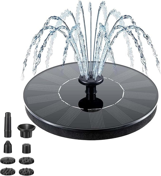 Solar Fountain, Solar Fountain Pump for Bird Bath, Circle Floating Solar Water Pump with 4 Nozzles 1.4W Free Standing Solar Panel Kit Water Pumps for Pond Pool Garden Outdoor Decor (13CM)