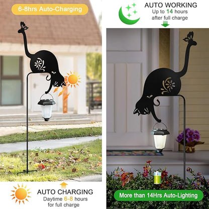 Cat Solar Lights Outdoor Garden, Black Cat Garden Statue,Black Cats Outdoor Decorations with Solar Lantern
