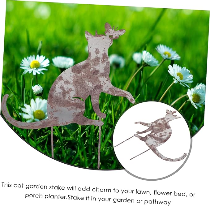 Totority Garden Cat Stake Iron Art Stake Vintage Cat Statue for Outdoor Decor Lawn Ornament