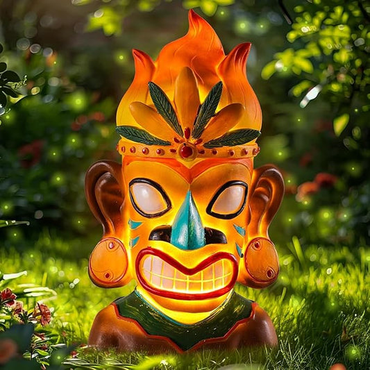 WINTS Solar Tiki Statue,Outdoor Tiki Statue with Solar Light,Flickering Flame Tiki Decor for Bar Yard Garden Patio Decoration -10 x 6 x 4.1 Inches