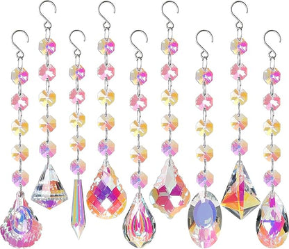 9pcs Sun Catchers with Crystals Rainbow Maker Crystal Suncatchers Prisms Glass Pendant Colorful Hanging Ornaments for Windows Chandelier Office Home Garden Decor