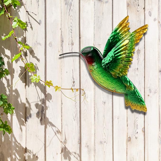 John's Studio Metal Hummingbird Wall Decor Bathroom Glass Art Iron Sculpture Outdoor Hanging Decoration for Home Bedroom Garden Patio Porch or Fence - Green