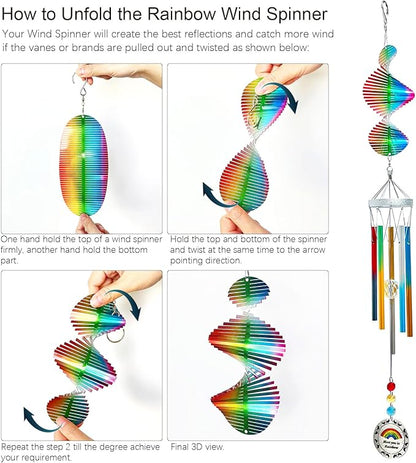 Aoedelyart Wind Chimes for Outside,30in Wind Chimes Spinner with Crystal Create a Rainbow Effect,Windchimes Outdoors Garden Decor,Colorful Patio Backyard Porch Ornaments,Crystal Gift for Women Mom Men