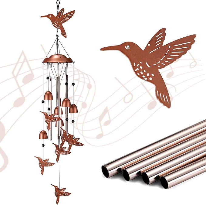 Hummingbird Wind Chimes for Outside, Memorial Windchimes Outdoor Garden Patio Decor, Gardening Gifts for Women Mom Grandma Bird Lovers