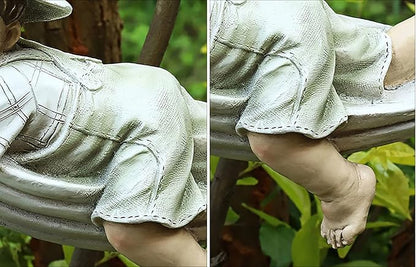 TY&WJ Boy Girl On Swing Garden Ornaments,Romantic Lovers Outdoor Statues,Weather-Resistant Hanging Sculpture for Yard Lawn Tree Decoration Stone Finish (Color : Boy)