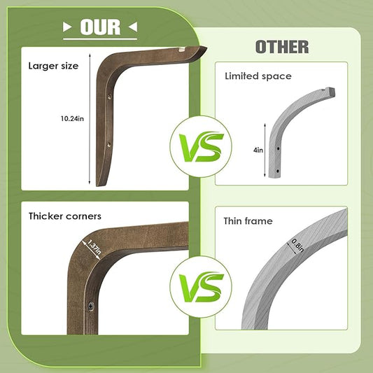 USION Wooden Plant Hangers Indoor Wall Mount, 8.6-Inch Hanging Plant Hooks for Wall, Basket Hooks for Lanterns, Flower Bracket, Wind Chimes, Light, Bird Feeders Decoration (Brown 4PCS)