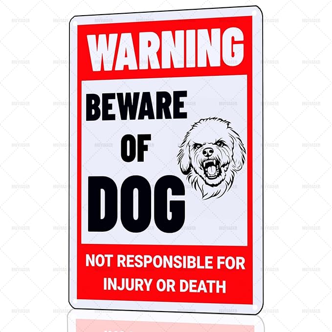 Beware of Dog Sign Bichon Frise Metal Sign Warning Beware of Dog Signs for Fence Outdoor Farm Garden Gate Home Yard Decor 12x16 Inch