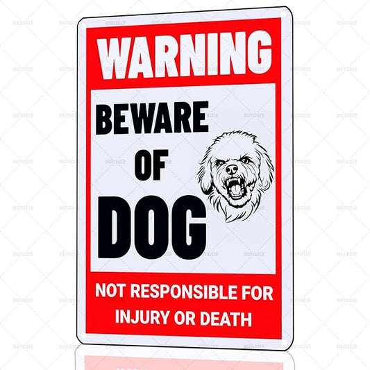 Beware of Dog Sign Bichon Frise Metal Sign Warning Beware of Dog Signs for Fence Outdoor Farm Garden Gate Home Yard Decor 12x16 Inch