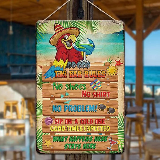 YOYI ART Funny Tiki Bar Rules Sign - Metal Patio Signs for Outside, Ourdoor, Vintage Tin Sign for Tiki Bar, Hawaii Theme, Beach, Yard, Pool, Garden and Patio Decor Wall Art Accessories, 8 x 12 inch