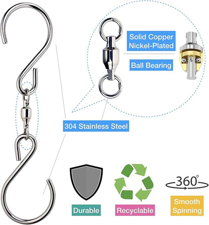 HS's Creation 6 Pack Dual Swivel S Hooks for Indoor Outdoor Organization Spinning Hanger Wind Chimes Spinner Prism Windsocks Hanging Plant Hanging Crystal Ornaments Rainbow Maker Pendant Etc.