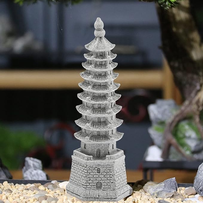 Saihisday 3PCS Mini Pagoda Sandstone Sculpture, Chinese Zen Pagoda Figurines for Garden, Office Home Desktop Decor
