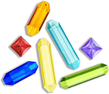 7PCS Crystal Prism Suncatchers Set Rainbow Window Hanging Decor with Hanging Hooks for Home Garden
