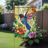 Spring Summer Garden Flag 12x18 Inch Colorful Hummingbird Stained Glass Floral Art Design Outdoor Yard Porch Lawn Garden for Seasonal Farmhouse Boho Home Decor