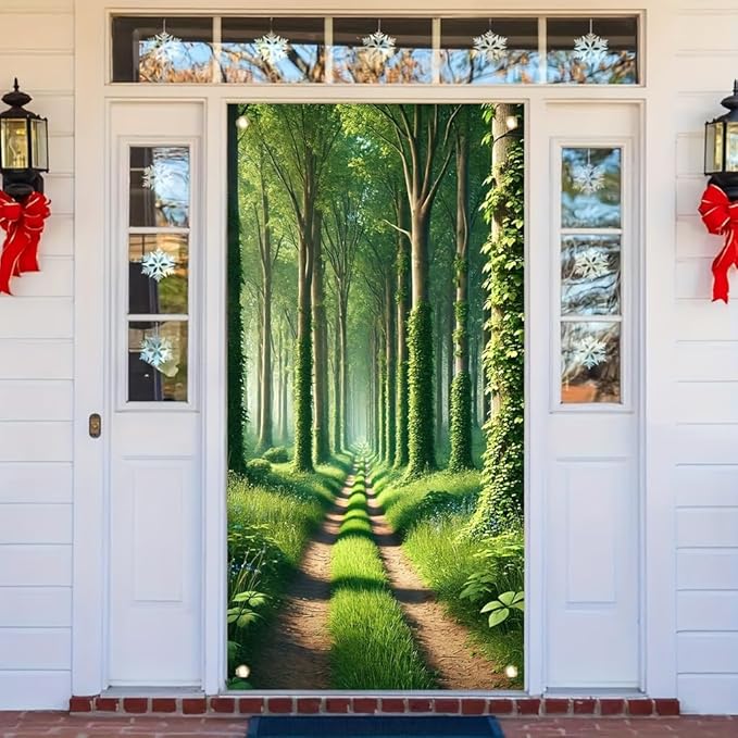 Forest Path Garden Flag Green Tree Woodland Scenery 71x35 inch Double Sided OutdoorYard Banner for Nature Landscape Spring Summer Decor