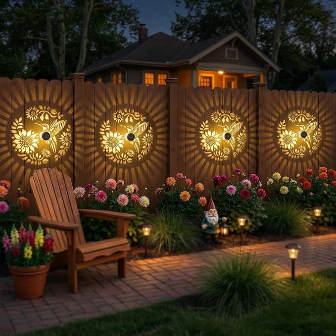 Gardsee Solar Fence Lights Outdoor 2 Pack Deck Step Wall Lights Butterfly Metal Waterproof LED Warm Yellow Light for Garden Post Patio Backyard Yard Decor (Black 2)