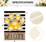 AVOIN colorlife Yellow Paw Print Spring Garden Flag 12x18 Inch Double Sided Outside, Daisy Floral Welcome Stripes Yard Outdoor Flag