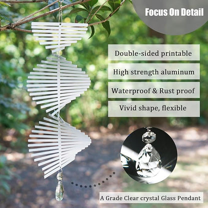 4Pack 11inch Sublimation Wind Spinner Blanks 3D Aluminum Metal Wind Sculpture Kinetic Spinners for Yard and Garden Indoor Art Ornaments Hanging Decoration (Rectangle Helix)