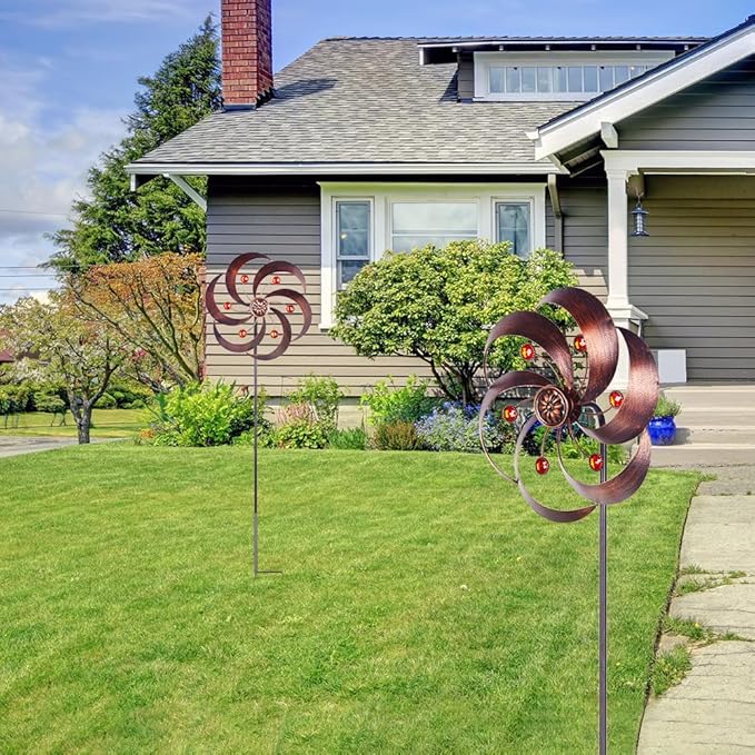 DREAMYSOUL 2 Packs Metal Wind Spinners Outdoor, Copper Pinwheels for Yard and Garden, Kinetic Wind Spinner & Sculpture