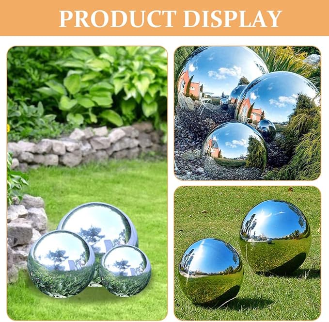 Polished Stainless Steel Gazing Ball Shiny Reflective Garden Sphere for Lawn Decoration 12-inch Mirror Garden Globe Ornament