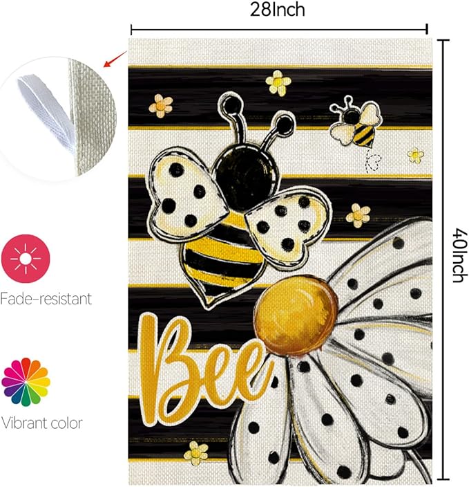 CROWNED BEAUTY Spring Summer House Flag Daisy Bee Double Sided 28x40 Inches Large Burlap Welcome Holiday Seasonal Yard Decoration for Outside Porch