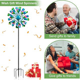 60'' Wind Spinner with Color Glass Ball Solar Lights, Green Peacock Feathers Metal Garden Outdoor Decor Yard Lawn Art Decor for Patio Kinetic Windmills Unique Gifts for Friends and Family