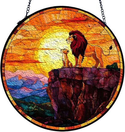 GENANY Lion Stained Glass Window Hanging, Animal Sun Catcher with Metal Chain and Hook, Lion Spring Ornament Gifts for Women Men, Spring Home Decorations, Wildlife Themed Housewarming Gifts