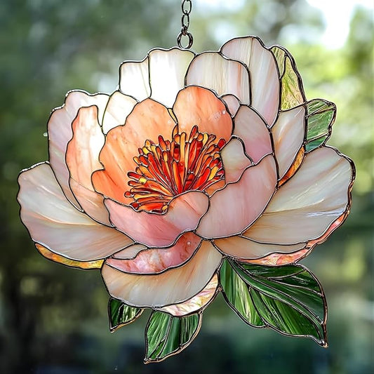 Peony Flower Handmade Resin Suncatchers Artisan Sun Catcher Stained Glass Effect Window Hanging Garden Decor for Mom