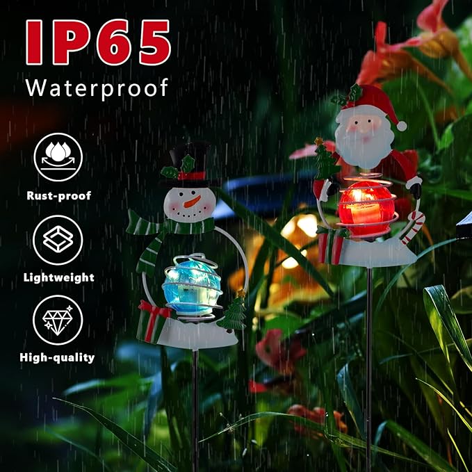 Christmas Solar Garden Lights, 27" H Snowman & Santa Claus Solar Stake Light, 2 Pack Outdoor Statues Figurine Lights for Xmas Holiday Lawn Patio Yard Decoration