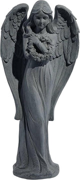 John Timberland Standing Angel Statue Sculpture Catholic Religious English Decor Indoor Outdoor Garden Front Porch Patio Yard Outside Home Balcony House Exterior Faux Greystone Ceramic 25" Tall