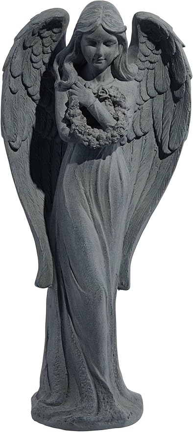 John Timberland Standing Angel Statue Sculpture Catholic Religious English Decor Indoor Outdoor Garden Front Porch Patio Yard Outside Home Balcony House Exterior Faux Greystone Ceramic 25" Tall