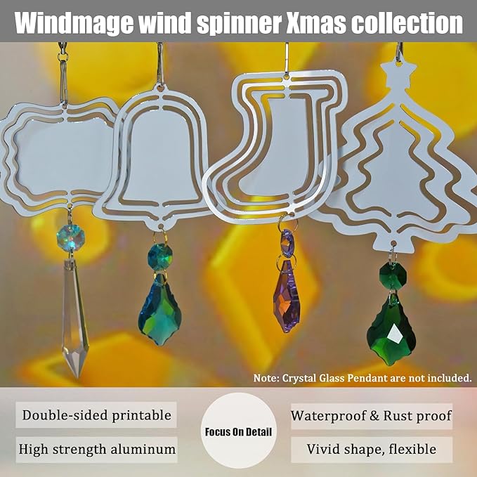 16 Pack 3inch 4inch Sublimation Wind Spinner Blanks 3D Aluminum Metal Wind Sculpture Kinetic Spinners for Yard and Garden Indoor Art Sublimation Christmas Ornament Hanging Decoration