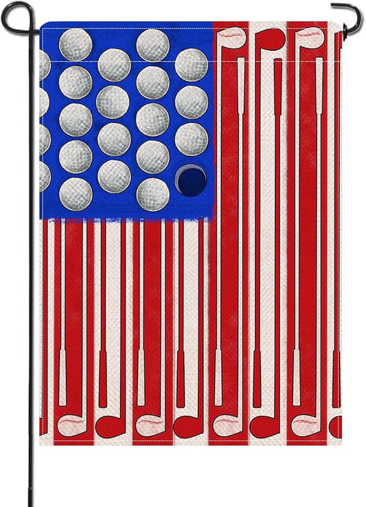 Artofy 4th of July Golf Ball Patriotic Small Decorative Garden Flag, America USA Golf Club Red Blue White Yard Lawn Outside Decor, American Independence Day Outdoor Home Decoration Double Sided 12x18