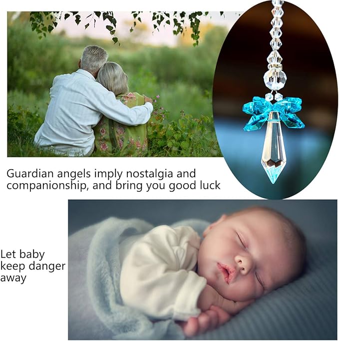 Rainbow Guardian Angel Crystal Suncatcher for Home Car Decoration Porch Decor Hangings Crystal Glass Ornament for Mom Women (Blue)
