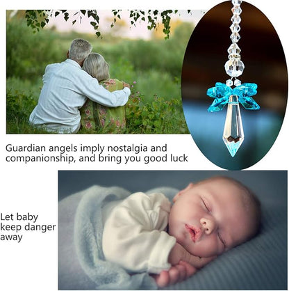 Rainbow Guardian Angel Crystal Suncatcher for Home Car Decoration Porch Decor Hangings Crystal Glass Ornament for Mom Women (Blue)