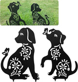 Dog Decor Outdoor Metal Decor, Garden Gecor for Outside Dog Garden Statue, Black Puppy Outdoor Garden Decor, Metal Garden Art Decorations, 2PCS (Dog2)
