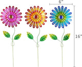 Metal Flower Garden Stakes 3 Pcs, Weatherproof Rust Resistant Yard Art for Outdoor Patio Lawn Pathway Decorations