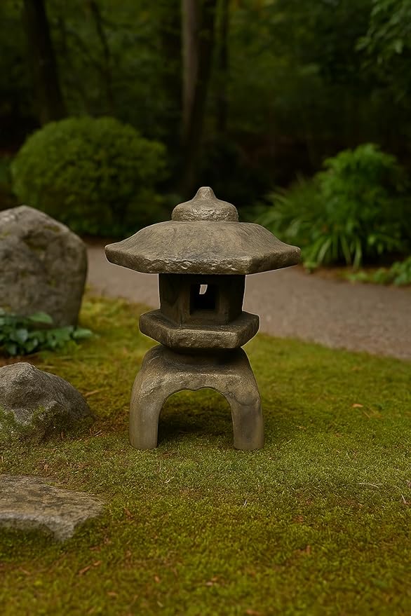 Solid Rock Stoneworks Medium 3-Piece Japanese Garden Lantern – 22" Tall – Espresso Stain – Cast Concrete Outdoor Statue – 62 lbs – 12" Base – Zen Decor for Yard, Patio, or Pond